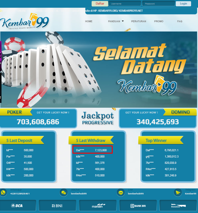 JACKPOT BERMAIN BANDARQ DI KEMBARPRO99.NET Selamat kepada member dengan ID “ Dal**** ” kami yang telah JACKPOT BERMAIN DOMINOQQ DI KEMBARPRO99.NET